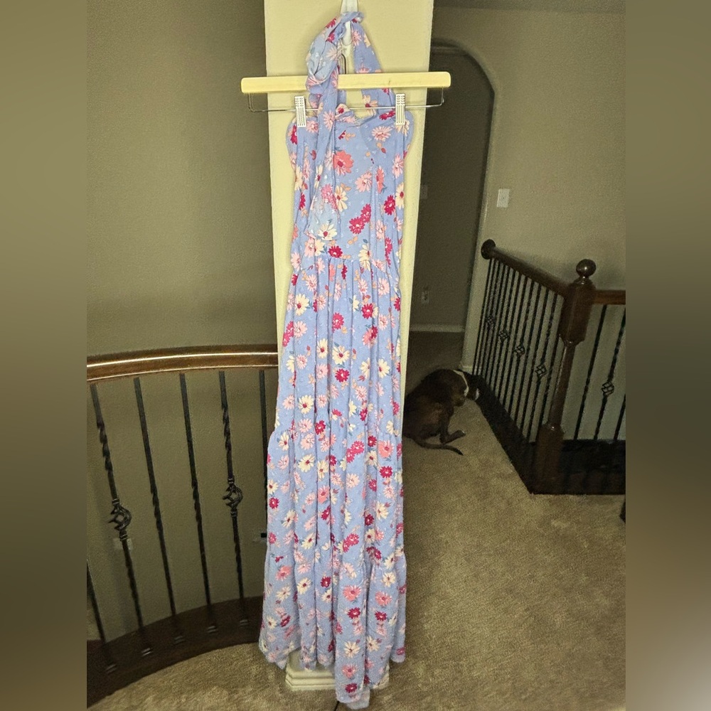 Cotton Emporium Floral Halter Tie Dress Maxi Length Spring Summer Wedding Guest